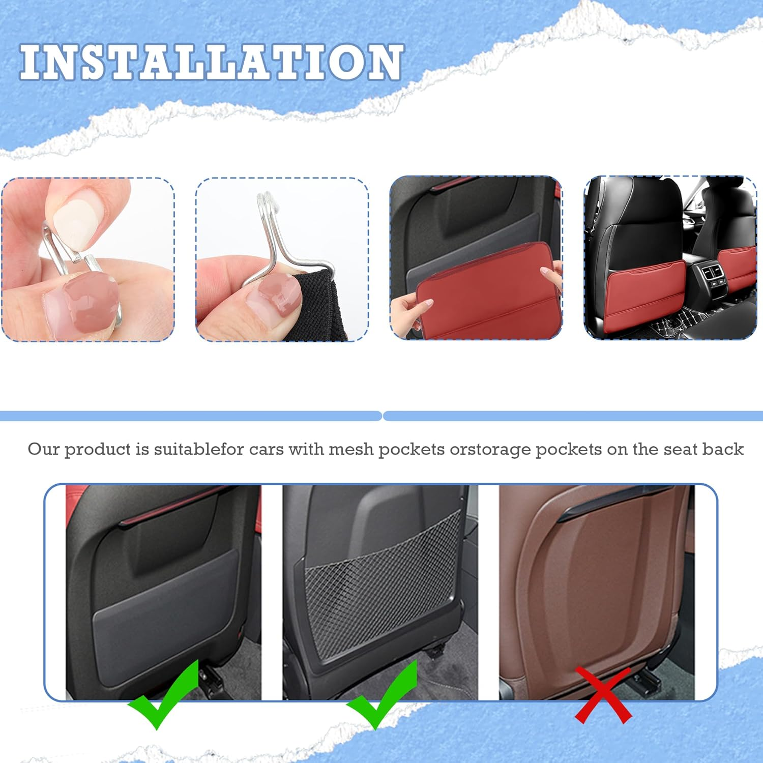 2PCS Leather Kick Mats Back Seat Protector,Storable Car Seat Kick Mats Keeps Car Interior Tidy,Universal Car Back Seat Organizer Car Accessories Fits Cars,Suvs,Trucks (Black) image number 6