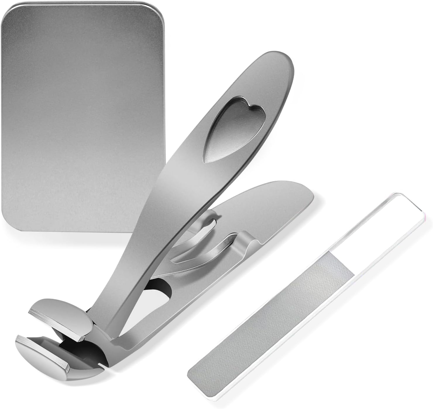 Angled Head Nail Clippers,Toenail Clipper with Metal Nail File for Men and Women,Silver image number 4