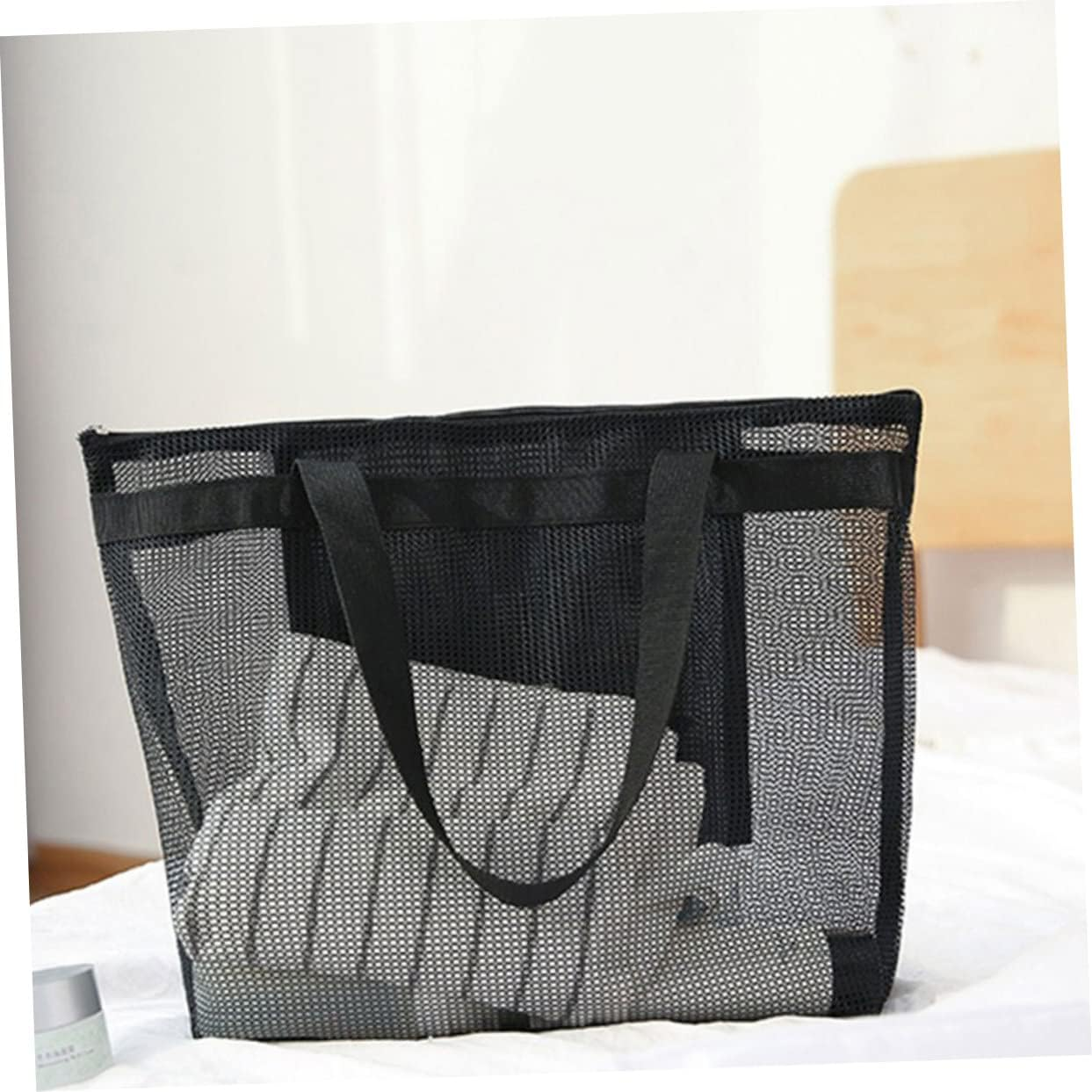 TOGEVAL 2Pcs Mesh Beach Tote Handbag Versatile Handheld Shopping Bag for Beach Essentials Swim Gear and Toiletries Lightweight Design image number 2