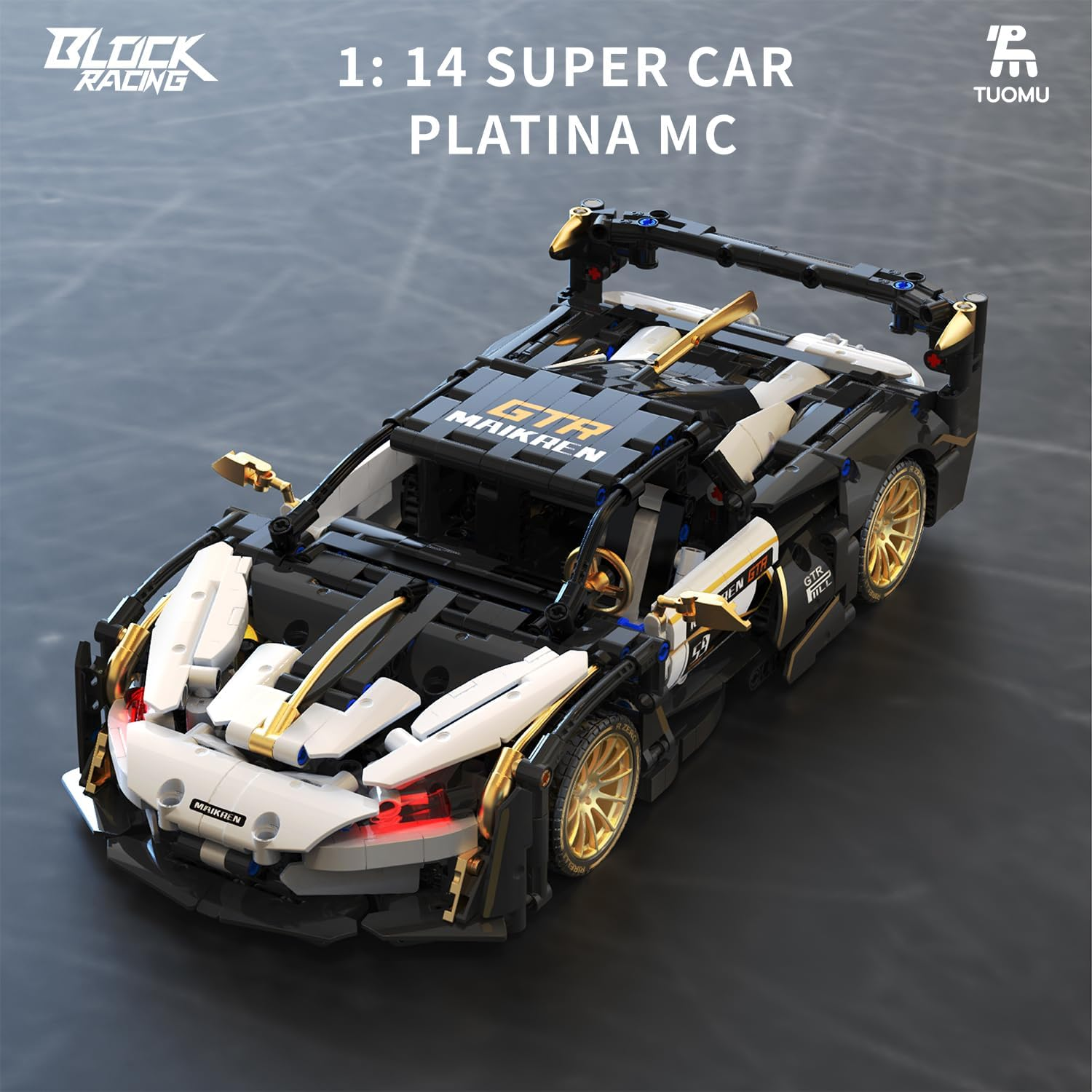 TUOMU GTR Remote Control Car Building Blocks Set, T1004 1:14 Scale Model Car Building Kit for Display and Collectible, RC Race Car Building Toy for Kids 8+ and Adults, 1242 PCS image number 6