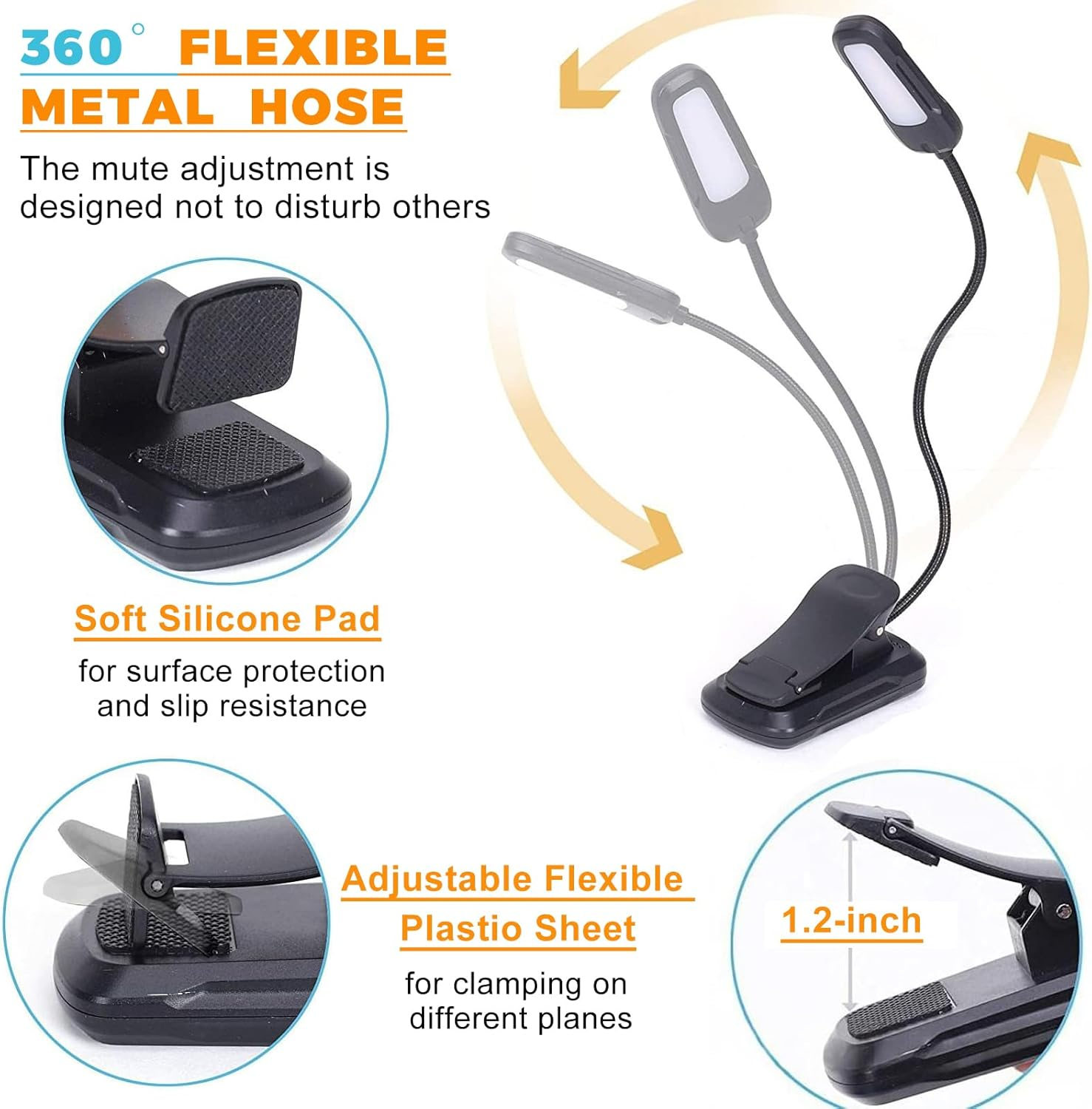 Homiliky Eye-Care Book Light, 3 Mode & Stepless Dimming Reading Lamp, Type-C Rechargeable, 360&deg; Flexible Gooseneck for Bedside Reading, No Blue Light Hazard, High Color Rendering Index image number 1