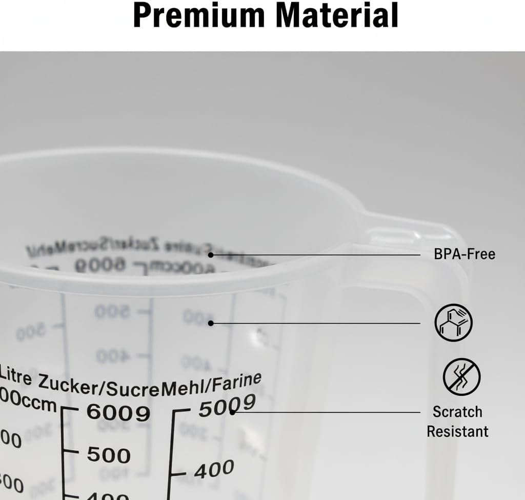 LEDON 500Ml Measuring Jug Plastic Kitchen Cup &ndash; BPA Free Measuring Cup with Clear Ml G Oz Markings, Easy Pour Spout & Ergonomic Handle for Baking Cooking & Food Prep (2) image number 1