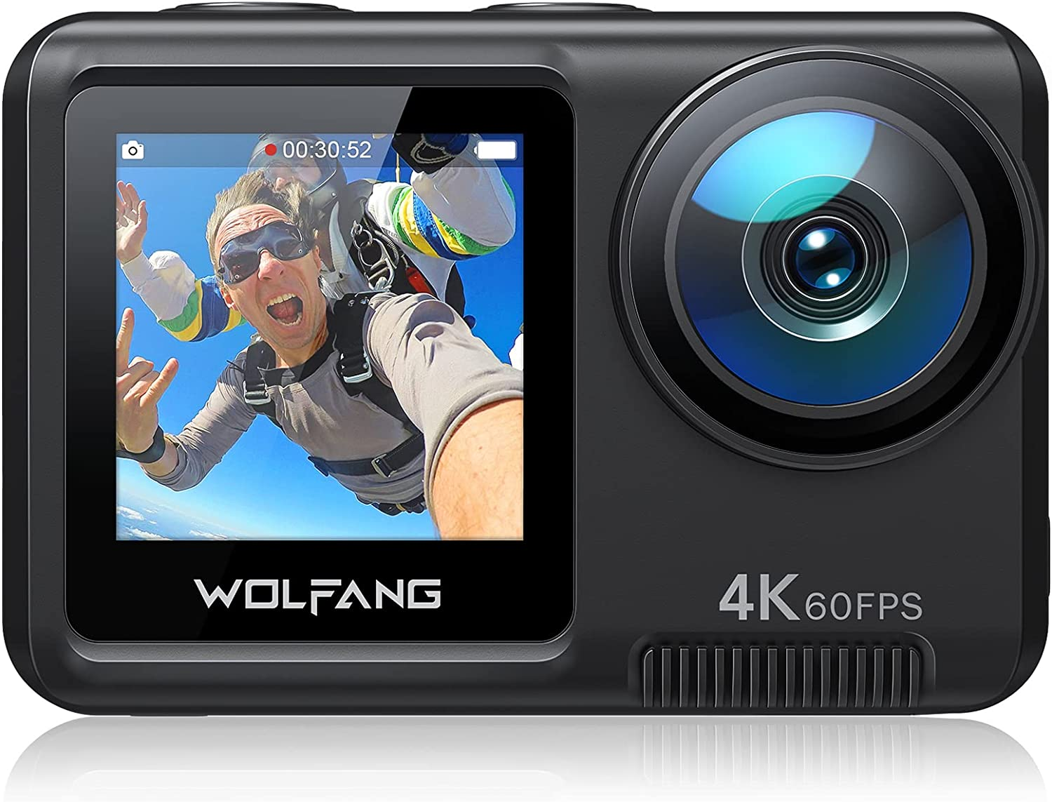 WOLFANG GA420 Action Cam 4K 60FPS Underwater Camera Wifi 10 M Waterproof without Housing 3.0 Ice Image Stabiliser Dual Screen Helmet Camera (External Microphone, 2 X 1350 Mah Batteries and Accessories image number 3