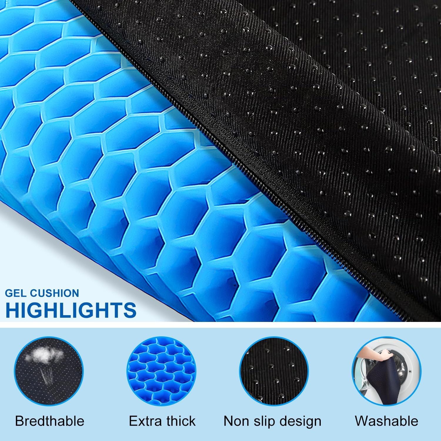 Opakawpop Soft Sitter Cushion Gel Seat Cushions for Sitting Pressure Sore Cool Honeycomb Cushion for Pressure Relief Breathable Coccyx Sciatica Pain Cushion for Long Sitting Home Office Car