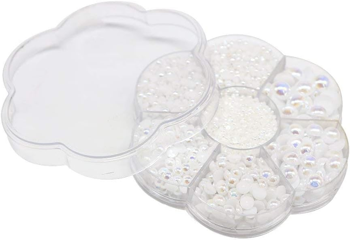 Approx 5600Pcs Assorted 7 Sizes Half round Flatback Pearl Beads DIY Craft Shoes Phone Nail Art Making Plastic Box (AB White) image number 4