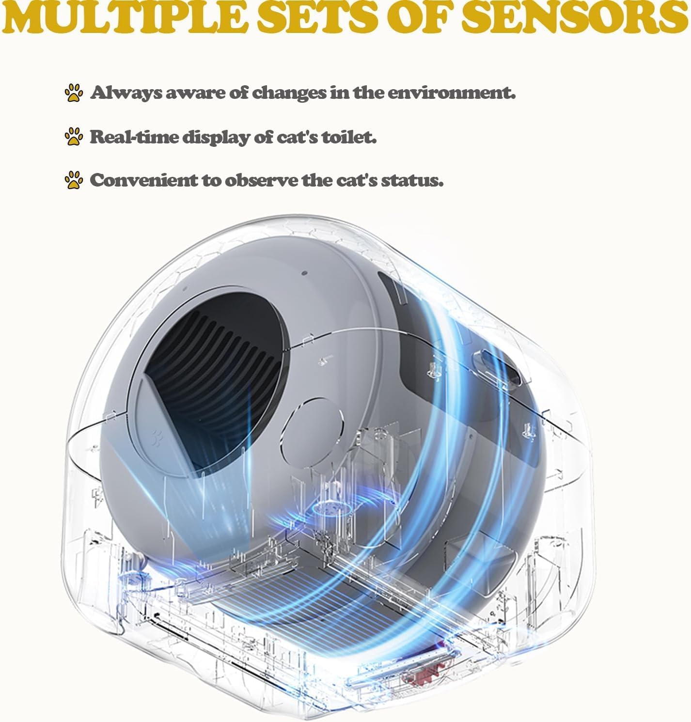 Self Cleaning Cat Litter Box with Mat & Baffle Plate, 76L+13L Large Capacity, Smart Automatic Cat Litter Box for Multiple Cats, APP Control/Low Noise/Safety Protection/Led Touch Display image number 2