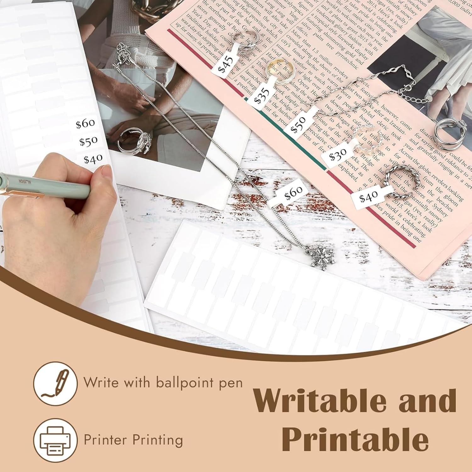 1000 Pcs Jewelry Tags, Self Adhesive Jewelry Price Tags Stickers, White Blank Rectangle Ring Tag Label for Necklace Earring Bracelet Pricing Identify image number 6