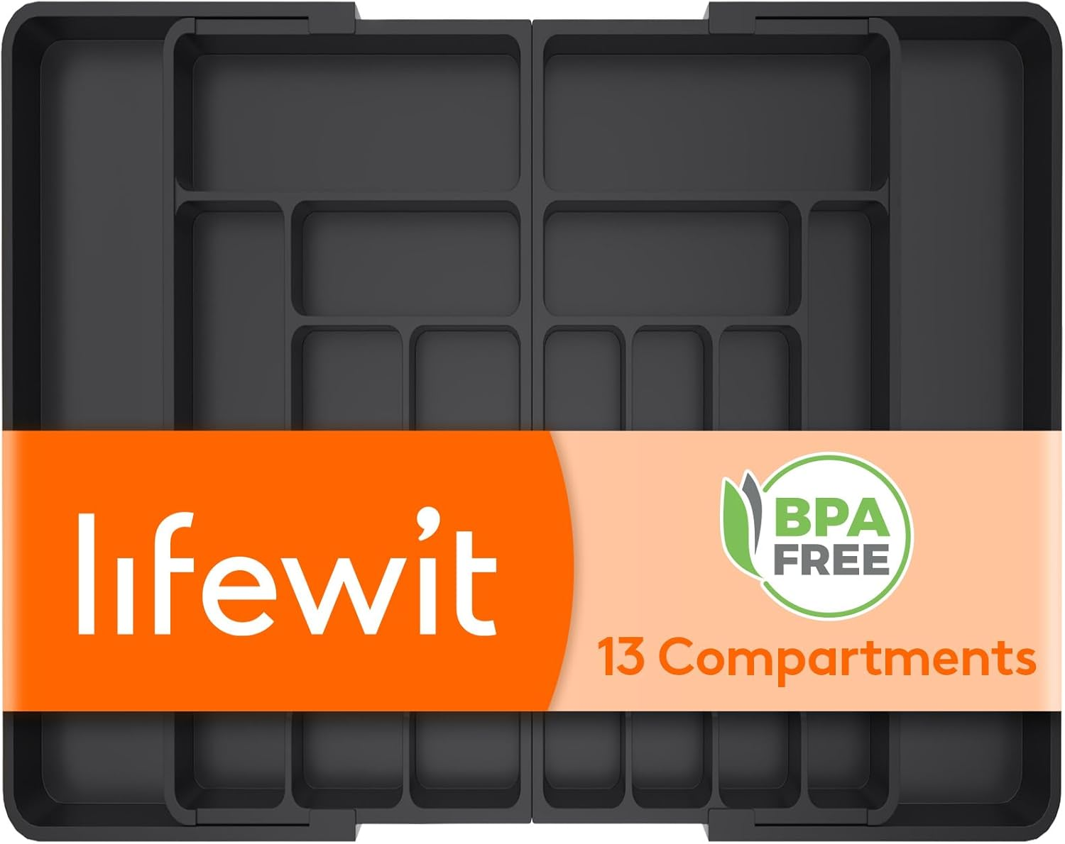 Lifewit Large Silverware Drawer Organizer, Expandable to 36 Inches Wide, BPA Free Plastic Utensil Tray for Kitchen, Adjustable Flatware and Cutlery Holder for Spoons Forks Knives, Green&White