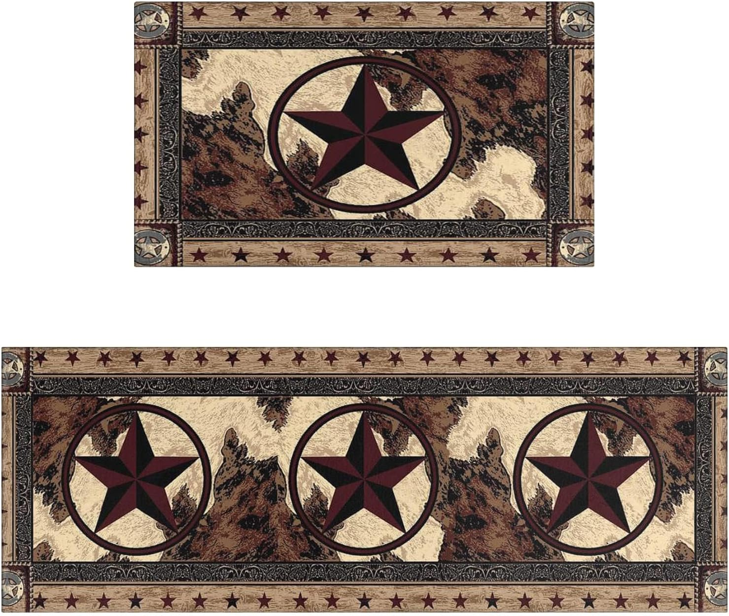 Faptoena Rustic Kitchen Rugs and Mats Sets of 2,Western Texas Star Kitchen Decoration Non-Slip Absorbent Kitchen Mat for Sink Waterproof Floor Mat for Laundry Room - Green image number 6