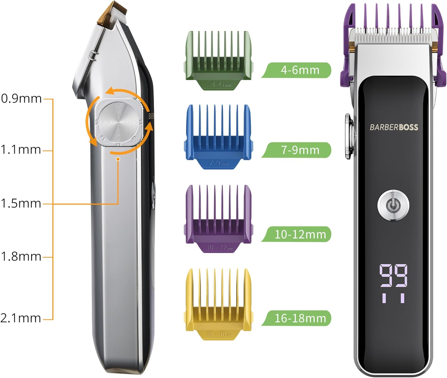 Barberboss Professional Beard and Hair Trimmer for Men, Face Trimmer, Precision Button, 2 Speed Settings, USB Charging, Ceramic and Titanium Blade, LED Indicator, QR-2089 image number 4