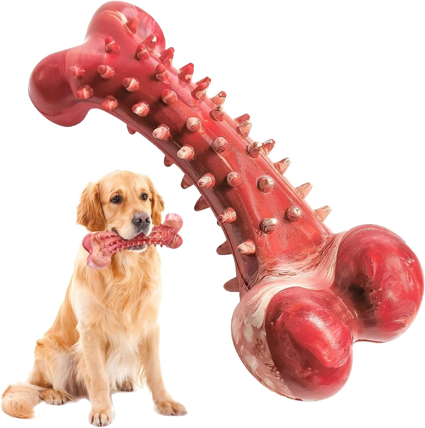 Dog Chew Toys, Dog Toys for Aggressive Chewers, Durable and Tough Dog Dental Chew Toys for Large Medium Dogs, Interactive Dog Toys with Rubber, Dog Teeth Cleaning Toy, Beef Flavor, Red
