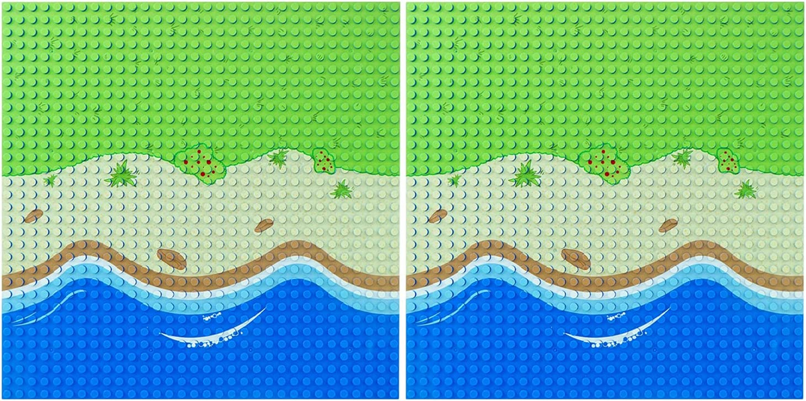 EKIND 2-Pack 10" X 10" Beach Base Brick Plate Compatible for All Major Brands, Scenes Baseplates for Grass Oasis, Pirates Sea and More Building Blocks Kids Toy (2 Straight) image number 4