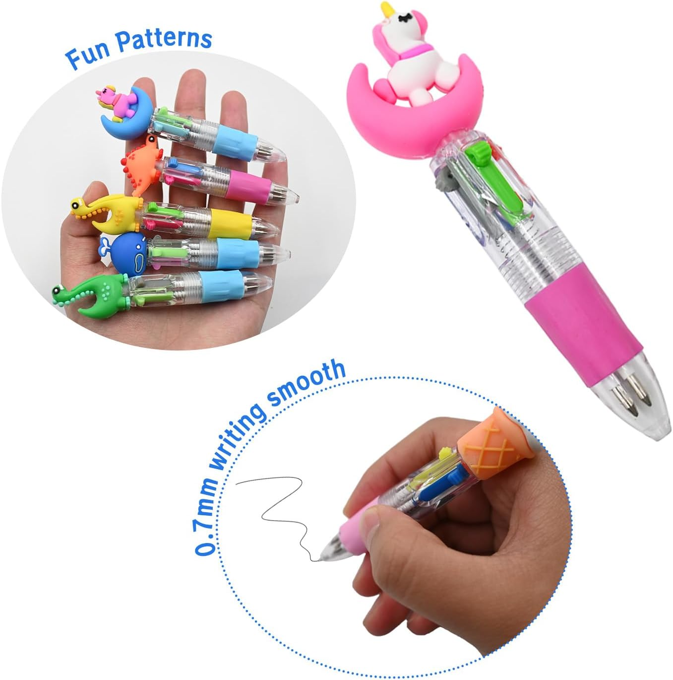 12 PCS Cute 4-In-1 Multicolored Ballpoint Pens, Multi Retractable Colored Pens for Kids, Cute Mini Pens for Kids, Fun Cartoon Pens for Kids Boys Girls Party Favors Gifts Classroom School Supplies image number 6