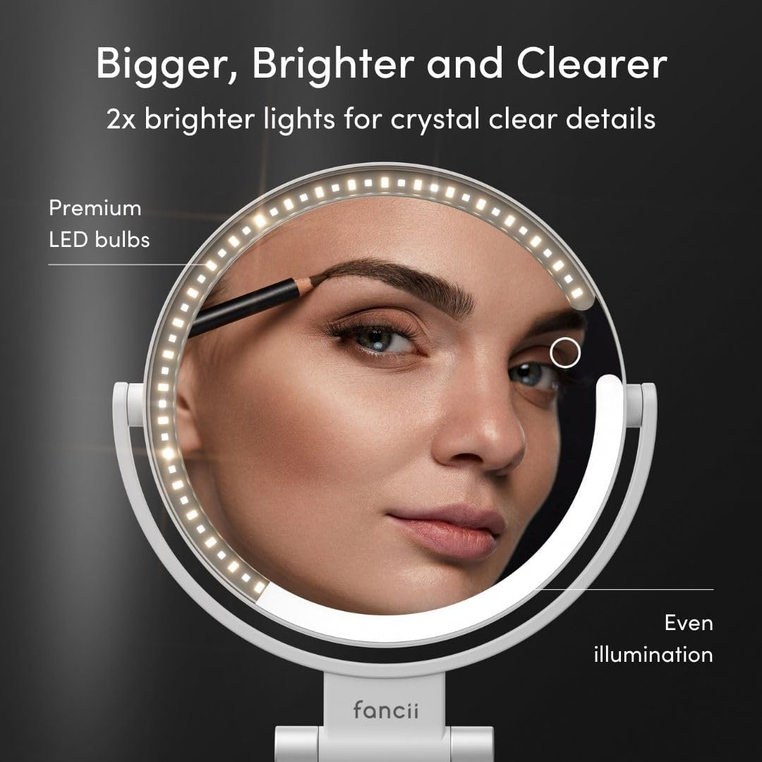 Fancii Travel Magnifying Mirror 10X /1X with Lights, Rechargeable | 9-Inch Extra Large LED Lighted Makeup Mirror, Folding Double Sided Portable Vanity Mirror, 3 Light Settings, Touch Sensor (Sadie) image number 4