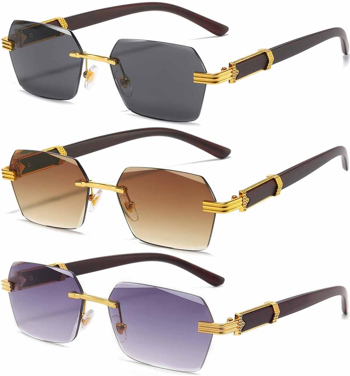 AIEYEZO Retro Rimless Sunglasses Rectangle Women Men Vintage Frameless Sun Glasses Fashion Frameless Square Tinted Glasses image number 2