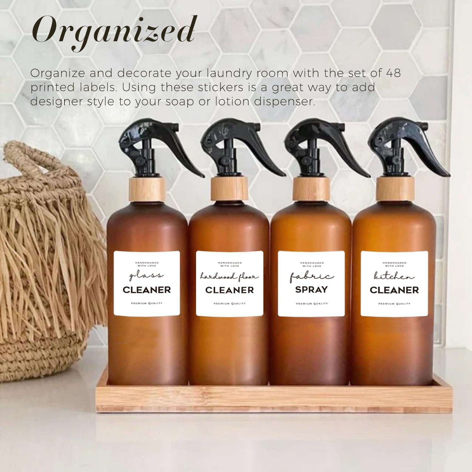 Minimalist Laundry Room Labels Set, V2Croft 48 White Matte Stickers on Clear Canisters, Home Organization Stickers for Cabinet & Drawer, Laundry Room, Linens & Cleaning Supplies(Water Resistant) image number 6