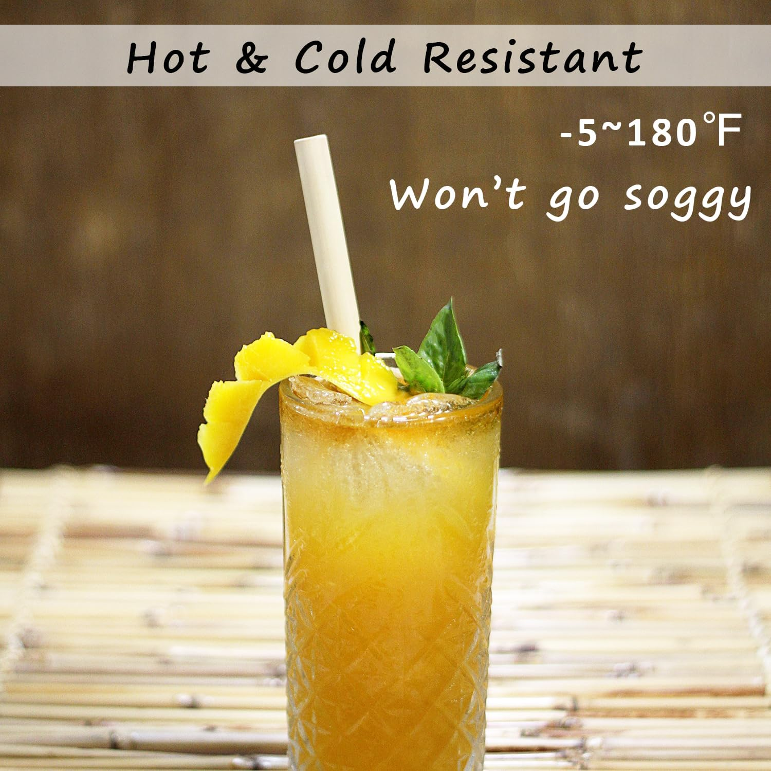 Bamboo Fiber Drinking Straws Biodegradable Bamboo Straws for Cocktail (6X197Mm Size, 240 Pack) image number 5