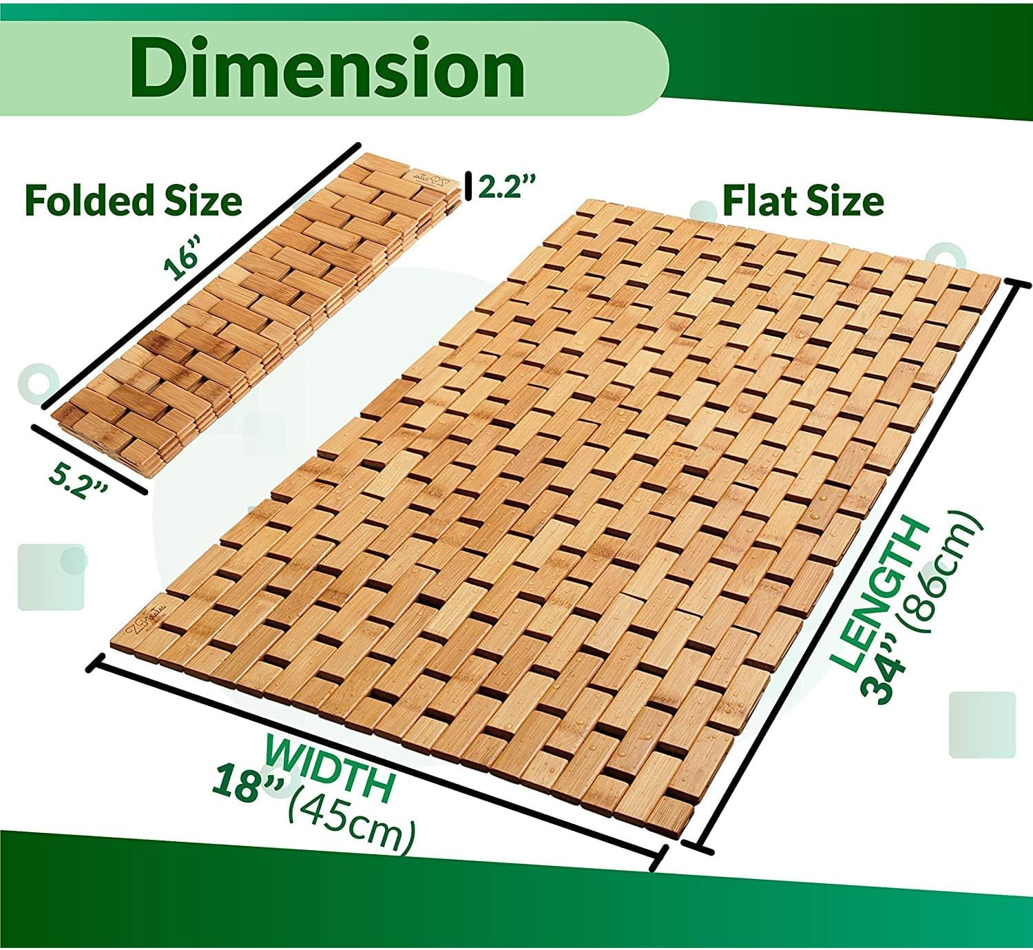 QUHUOYAO Bamboo Bath Mat, Natural Bamboo Wood Bath Mat, Bamboo Floor Mat, Non Slip for Spa Tub and Kitchen, 15.7" X 23.6" Brown image number 5