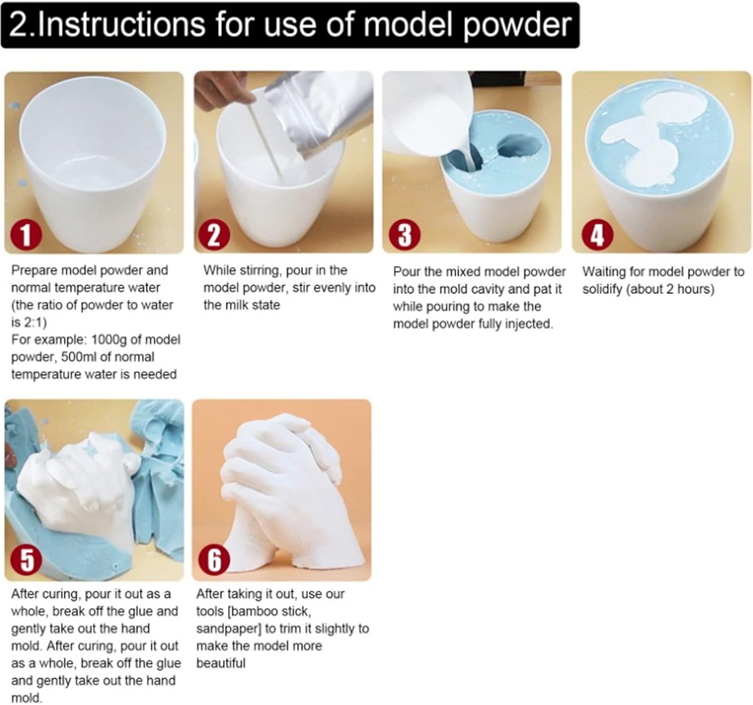 3D Casting Kit,Moulding Memories Kit Complete Adult Hand Casting Craft Kit,Hand Casting or Foot Casting with Baby or Children,Hand Moulding Kit Couples,Ideal for Wedding,Engagement,Wedding Gift image number 5