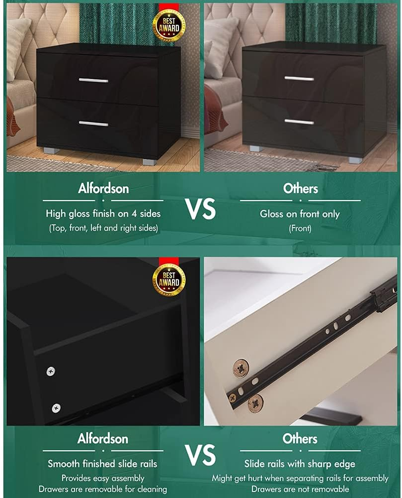 ALFORDSON Bedside Table High Gloss Nightstand 59Cm X 40Cm X 51Cm Storage Drawers Sofa Side Table Chest Cabinet Orangiser, Bedroom Living Room Storage Furniture image number 5