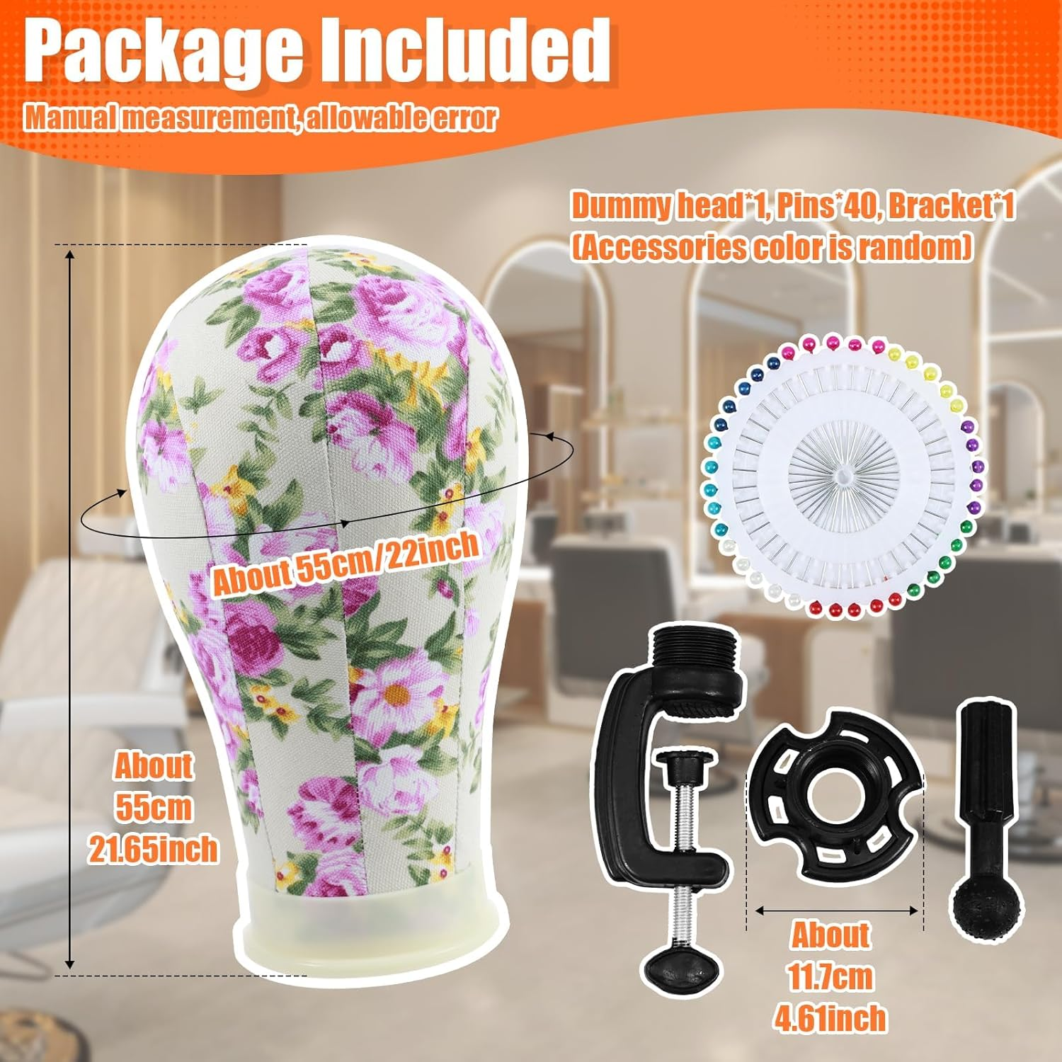 Canvas Block Head, 22Inch Wig Head Stand, Canvas Wig Head, Versatile Wig Block Head, Mannequin Wig Head, Styling Wig Head with Pins Wig Head Table Stand for Wigs Making Styling Display (Purple) image number 4