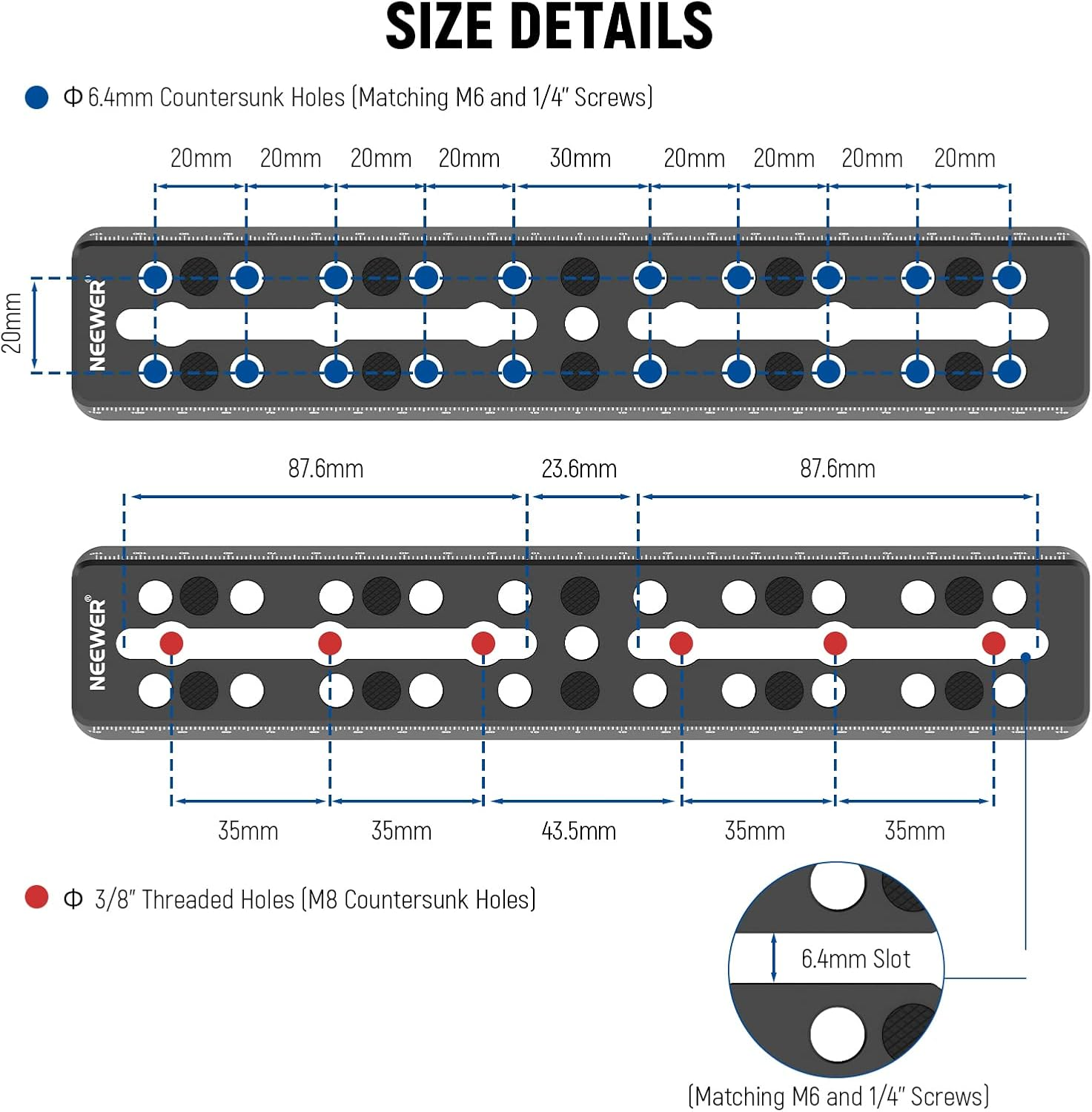 NEEWER 9"/230Mm Rail Bar Vixen Style Dovetail Plate, Metal Mounting Plate Saddle with M6 1/4" 3/8" Camera Screw for Telescope Mount Adapter OTA Equatorial Tripod Sky Astrophotography, QR003