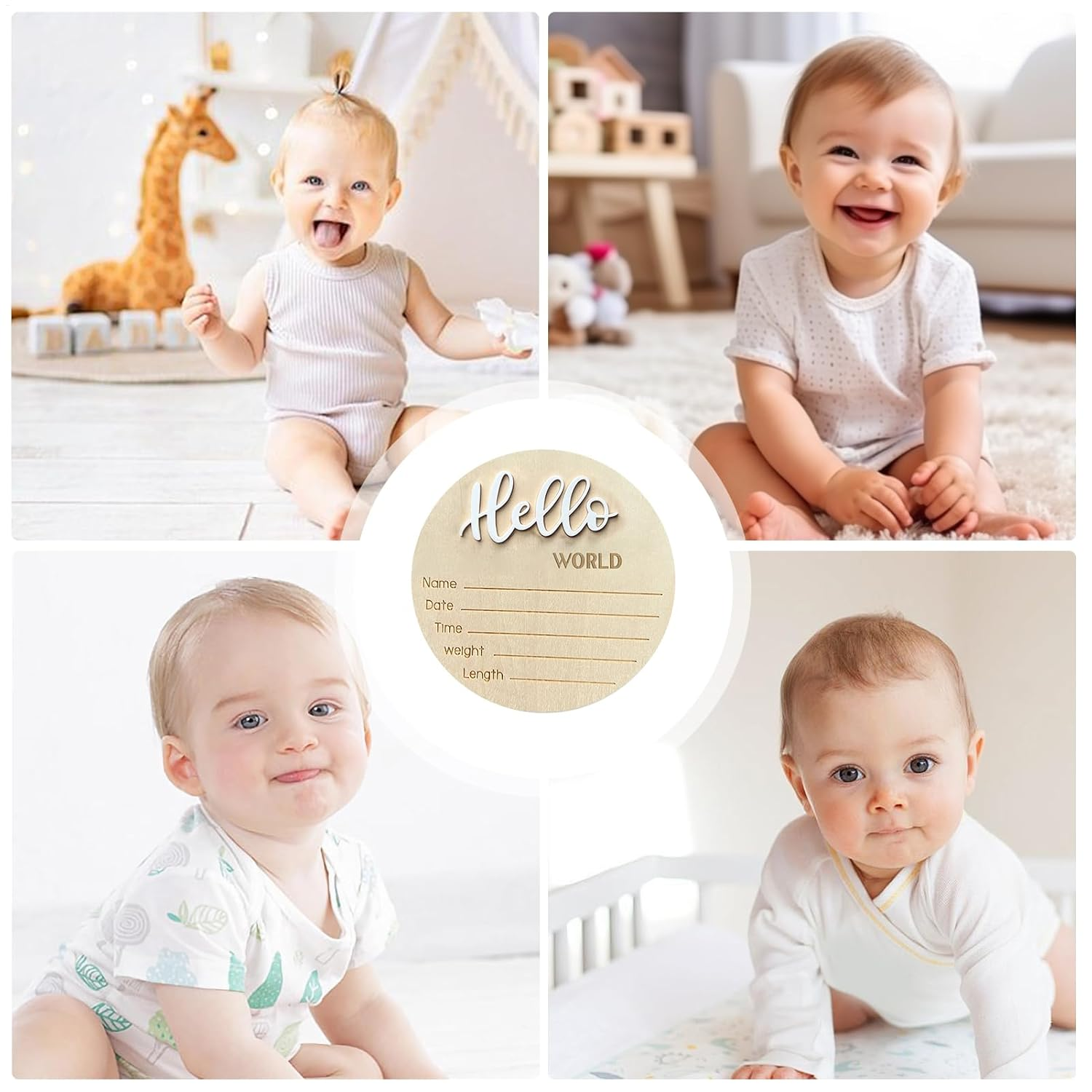 Baby Announcement Sign - Baby Sign, Welcome Plaquee | Personalized Wooden Baby Announcement Sign for Newborrn Birth Reveal, Nursery Wall Decor Photo Prop for Hospital Baby Shower Kids Room