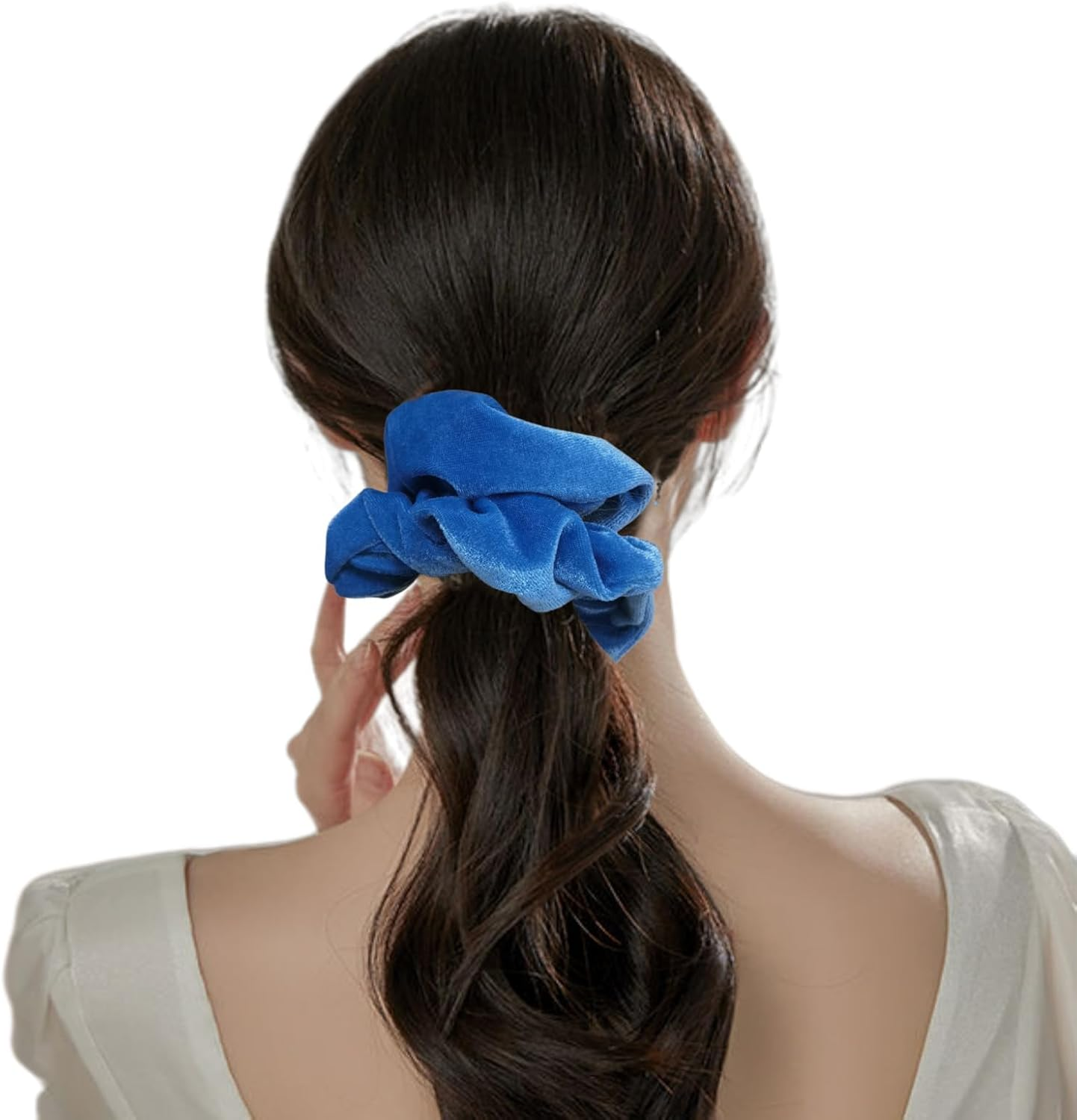 Pack of 6 Large Women Hair Bobbles Velvet Hair Scrunchies Rubber Bands Colourful Elastic Hair Bands for Girls Women Hair Accessories (White, Yellow, Red, Pink, Orange and Blue) image number 3