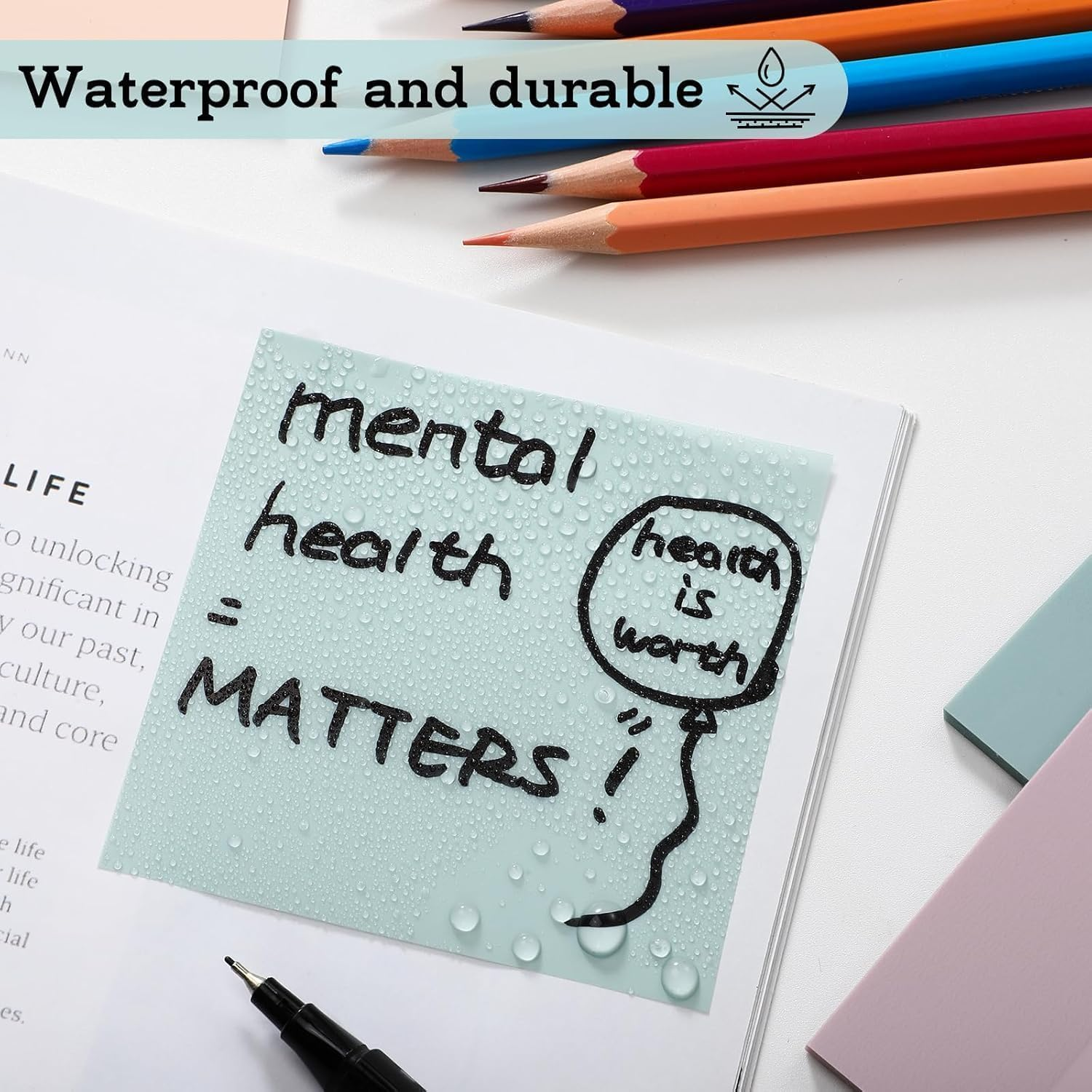 Pastel Color Clear Sticky Notes, Self-Adhesive Waterproof Translucent Sticky Notes in 7 Vintage Colors for School and Office Supplies, Tabs (Style 1, One Size) image number 2