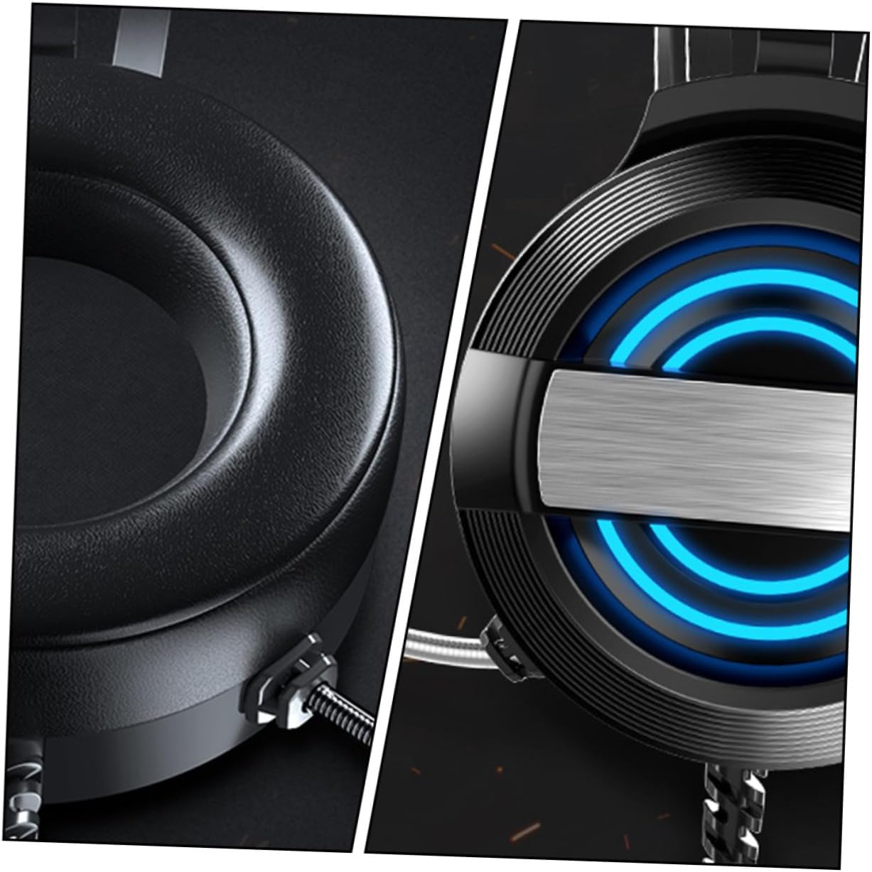 FUNNETOYU Wired Gaming Headset Microphone Over-Ear Computer Headphone USB for Pc Black Led Light for Desktop Gamers