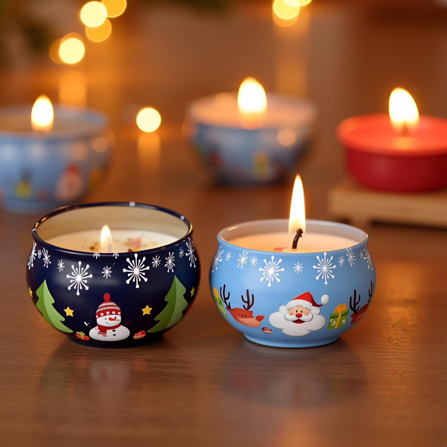 Set of 4 Christmas Snowman Santa Claus Scented Candles Gift Set for Home Women, 4.4Oz Natural Soy Wax Strong Cedar, Lavender, Apple&Cinnamon and Vanilla&Jasmine Aromatherapy Candles (B) - A image number 3