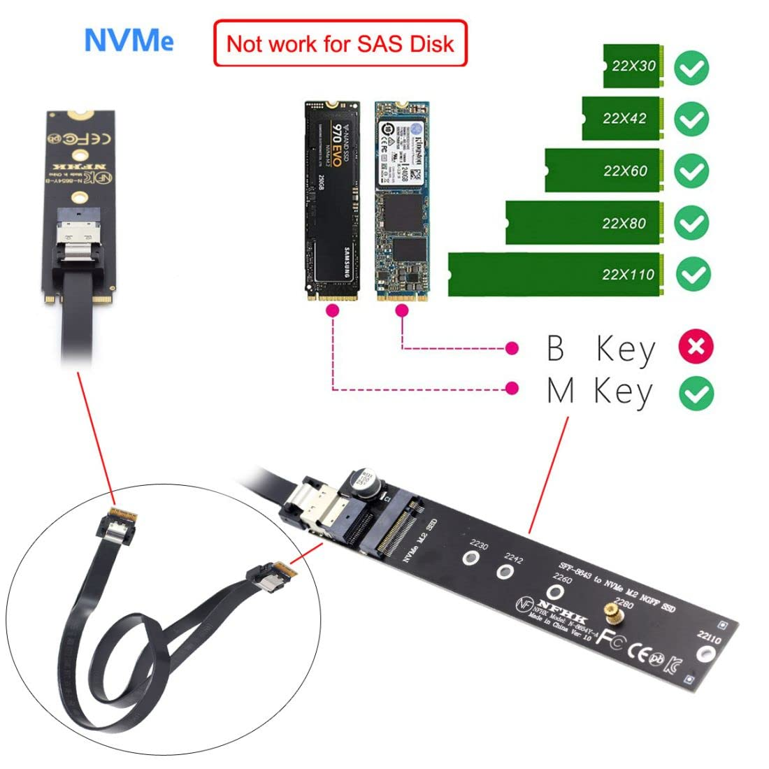 Chenyang CY M.2 NVME NGFF M-Key SSD Male to Female Extension Cable 40Cm with SFF-8654 Connector Adapter for Mainboard SSD 2280/22110 image number 6