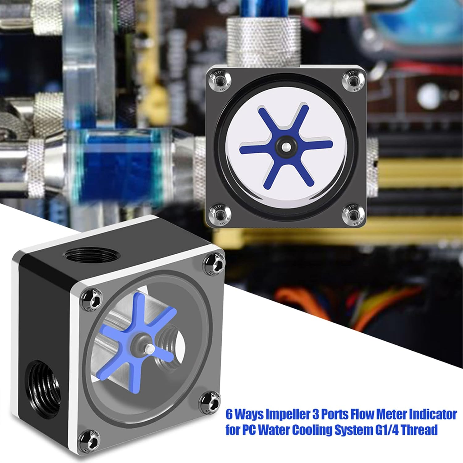 G1/4 Thread 6 Impeller Meter 3 Ways Meter Indicator for PC Water Cooling System