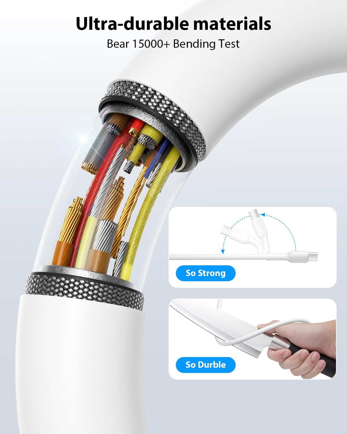 Soopii 10-Pack 8 Inch USB C to USB C Cables,0.7Ft 60W Short Type C Fast Charging Cables for Lphone 15/16,Pro/Plus/Pro Max,Galaxy S24/S23,Ipad,Macbook,Charging Station and Power Bank Accessory(White) - White image number 4