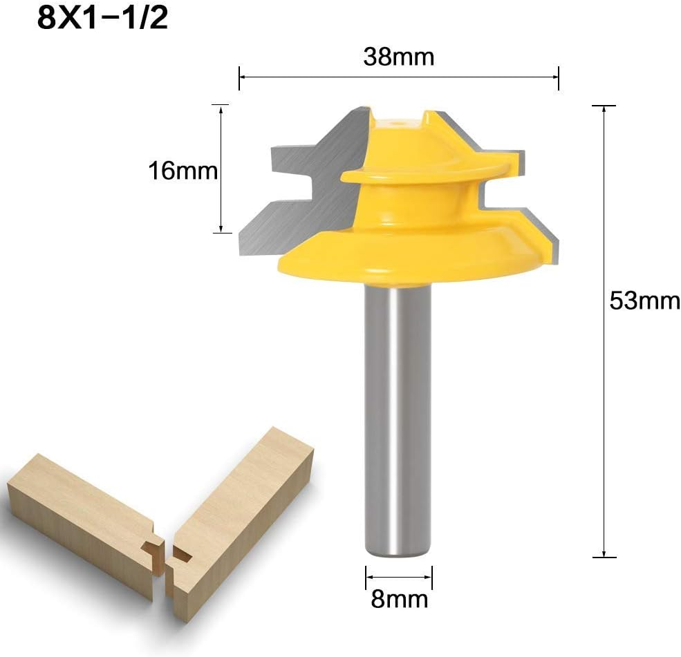 WSOOX 45 Degree Gluing Cutter Mitre Milling Set, 3 Pieces 8 Mm Shank Gluing Cutter Router, 45&deg; Lock Miter Router Bit Woodworking Cutting Tool for Engraving Machine Trimming Machine image number 2
