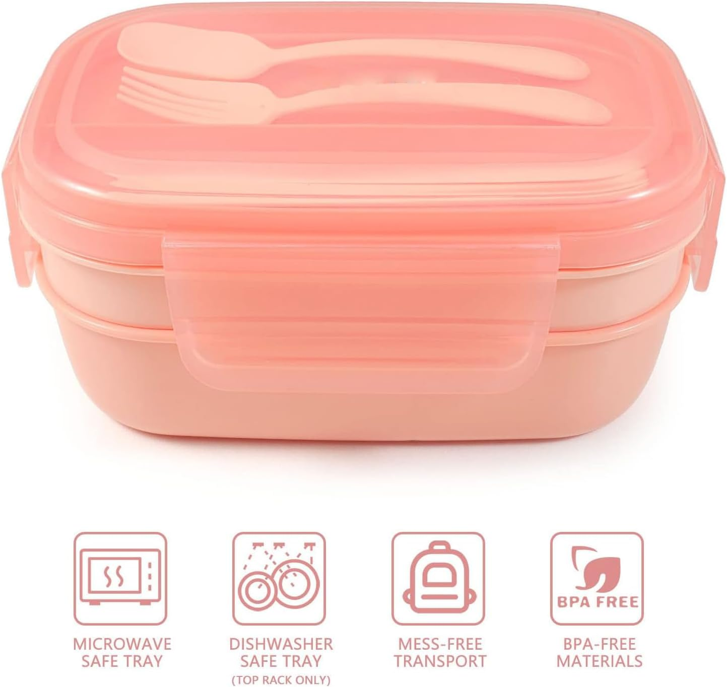 Uandhome Bento Box Adult Lunch Box ，72Oz Stackable Bento Lunch Box for Adults, 3 Layers Bento Lunch Containers Leak-Proof Lunchbox with Utensil Sauce Dressing Containers for Dining Out,Work (Pink) image number 1