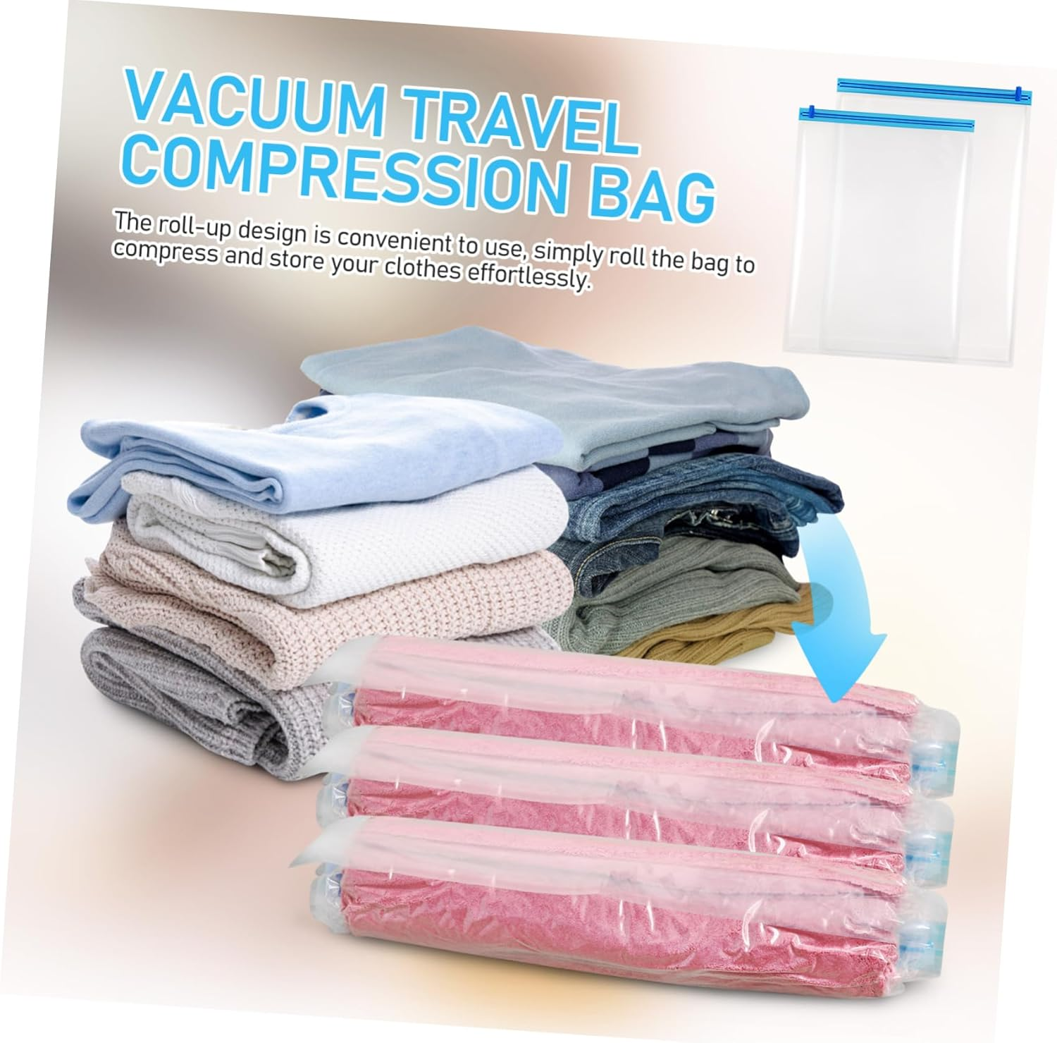 Hohopeti 12Pcs Travel Compression Bags Vacuum Storage Bags Double-Sided Sealing Space Saver Thick Design Travel Essentials image number 1