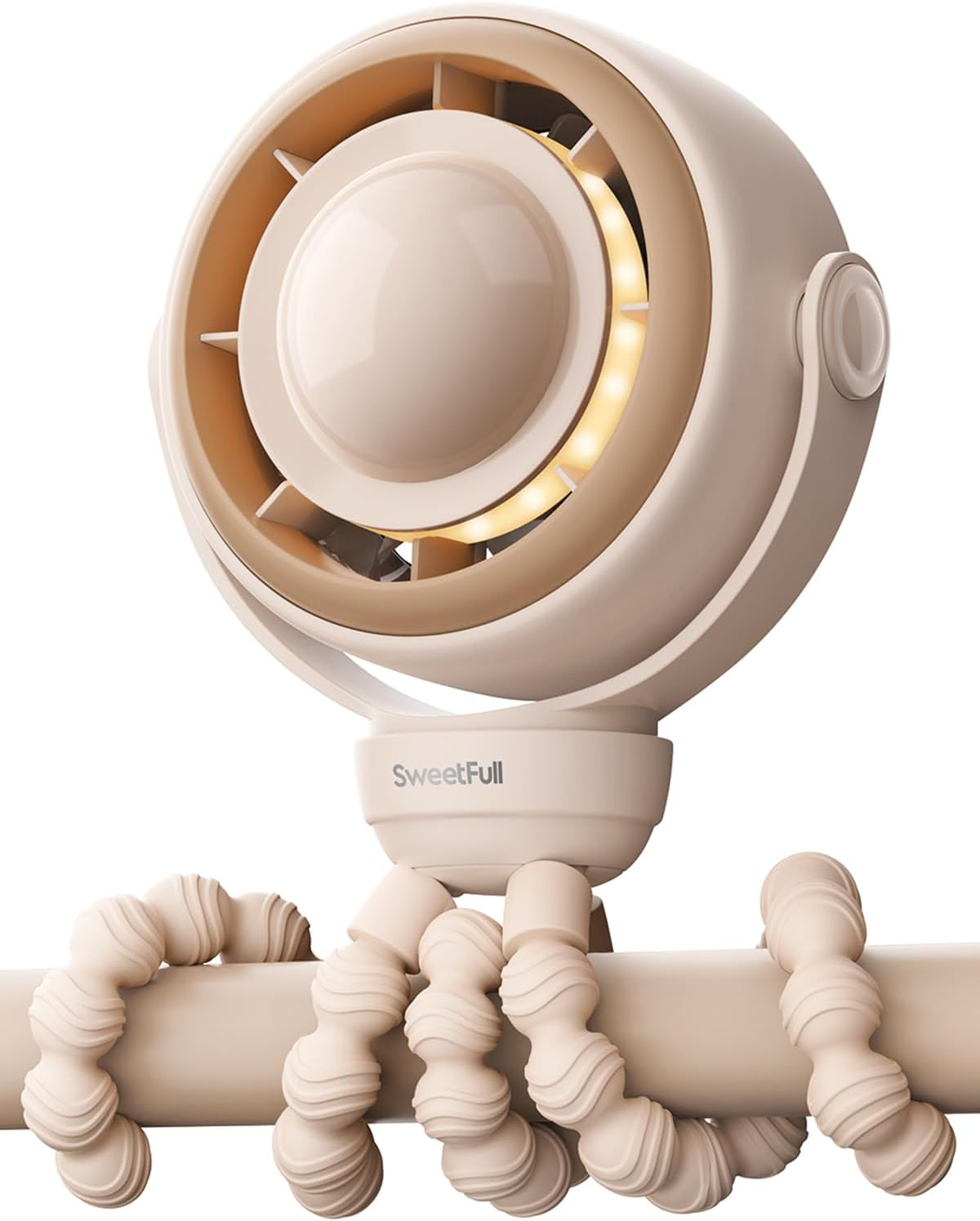 SWEETFULL Portable Pram Fan, 4 Speed Baby Stroller Fan, 360&deg; Rotate Clip on Fan with LED Display & Night Light, 4000Mah Rechargeable Quiet Mini Safe Fan for Desk, Car Seat, Hand, Travel, Black