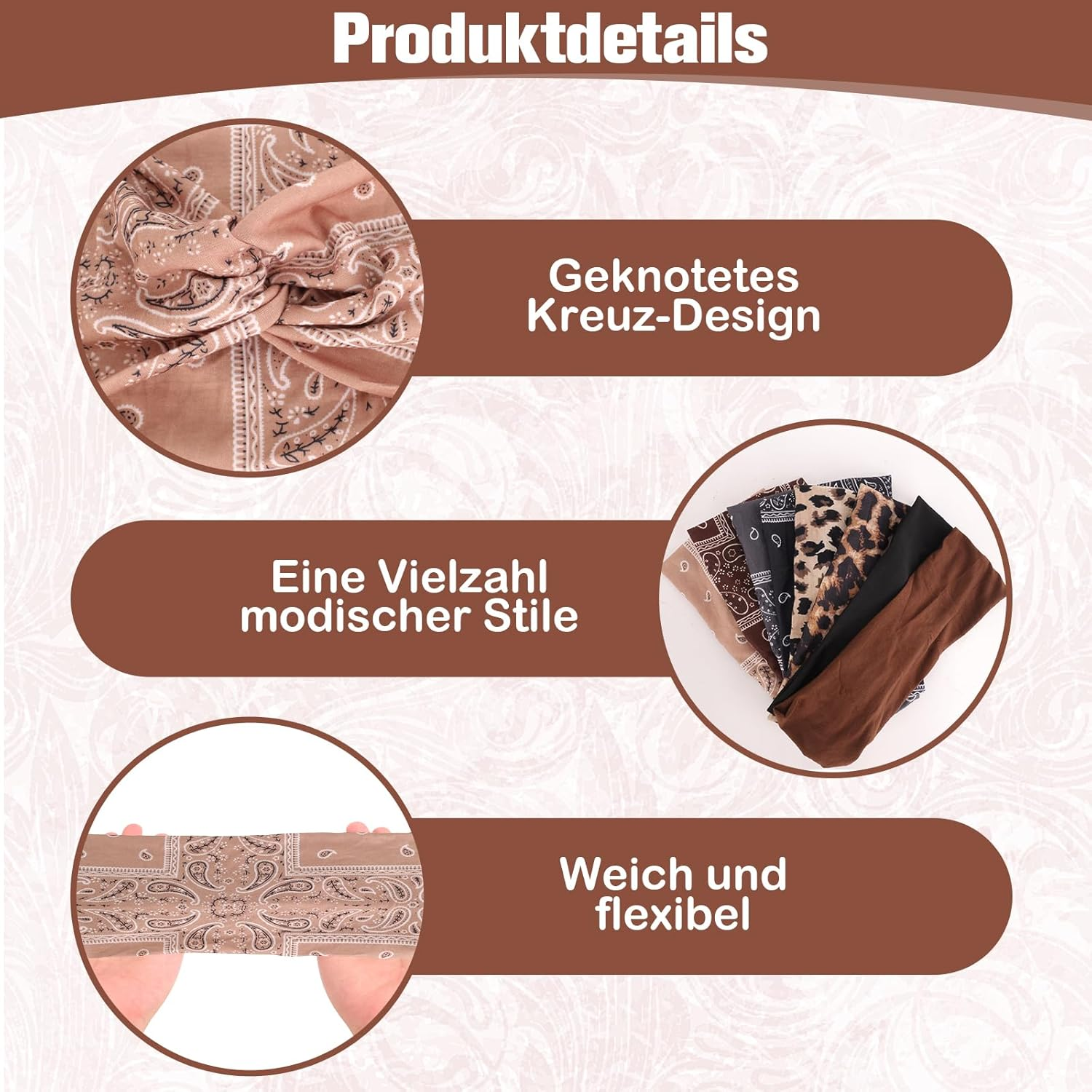 Pack of 8 Women'S Soft Headbands, Elastic Hair Bands, Summer Wide Headband Print Hair Accessories, for Yoga, Exercise, Workout, Running, Gym (Boho, Leopard Print, Plain) image number 4