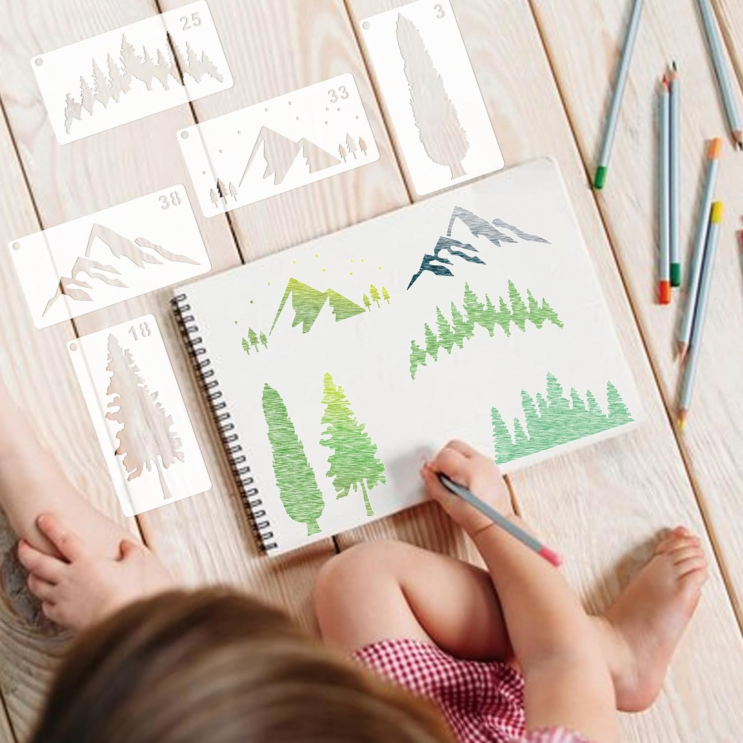 Mountain Stencils for Painting on Wood Burning Patterns Pine Tree Stencils Nature Stencil Christmas Tree Paint Template on Art Craft Canvas Wall Fabric Rock (50 Mountain)