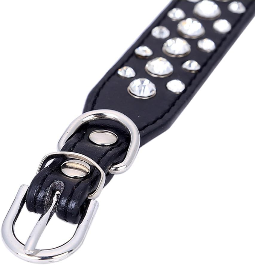 Personalized Rhinestone Leather Bling Crystal Pet Dog Cat Collars for Small Medium Breeds (Black, L)