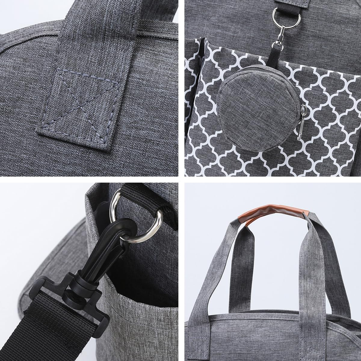 AIMALL Trendy Mummy Bag - Multi-Functional Hand-Held and Shoulder Canvas Bag with Pacifier Pouch, Ideal for Mother and Baby Travel, 18" W X 11.4" H X 5.5" D image number 6