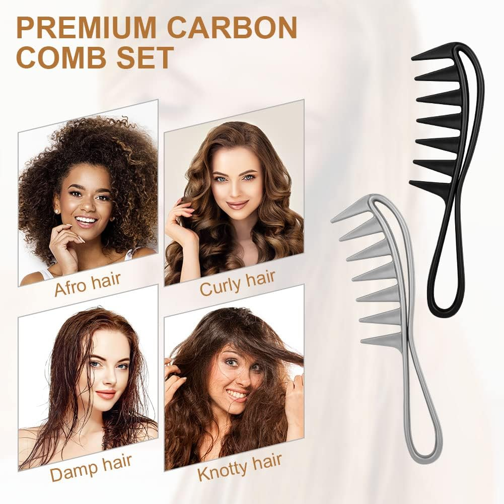 AOOWU 2 Pcs Wide Tooth Combs for Long Wet Curly Hair, Curly Hair Salon Barber Comb for Hairs Styling Detangling, Afro Hairscomb Salon Hairdressing Comb with Handgrip Heat Resistant Combs for Women image number 2