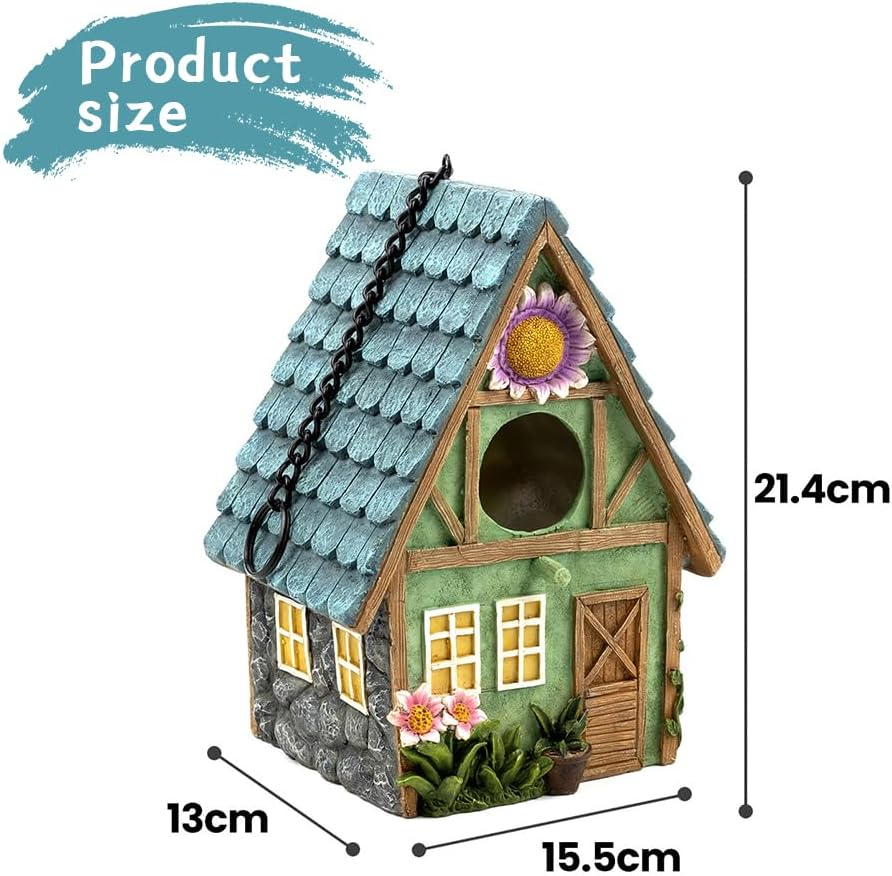 Resin Bird House with Hang Chain, Colorful Decorative Cute Resin Birdhouses Ideal for Attracting Bluebirds, Finches, and Cardinals, Perfect for Birthdays, Holidays, or Garden Themed Occasions image number 4