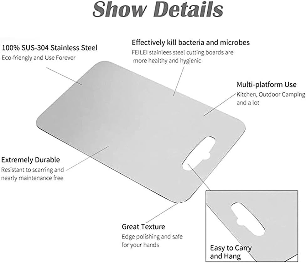 Kitchen Chopping Board, Stainless Steel Cutting Board, Can Be Hung Cutting Mat, Heavy Duty Non Slip Cutting Boards for Meat and Vegetables, Dishwasher Safe (30X20Cm) image number 1