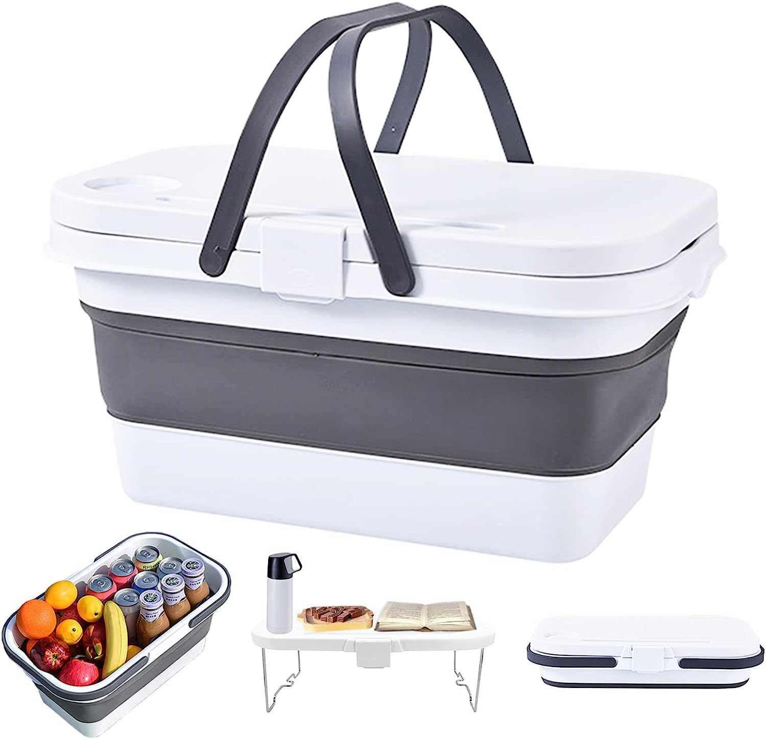 FOREVERIE Waterproof Collapsible Picnic Basket, Camping Foldable Water Bucket/Basket with Food Table Function & Double Handles for Cars Outdoor Beach or Hiking image number 5