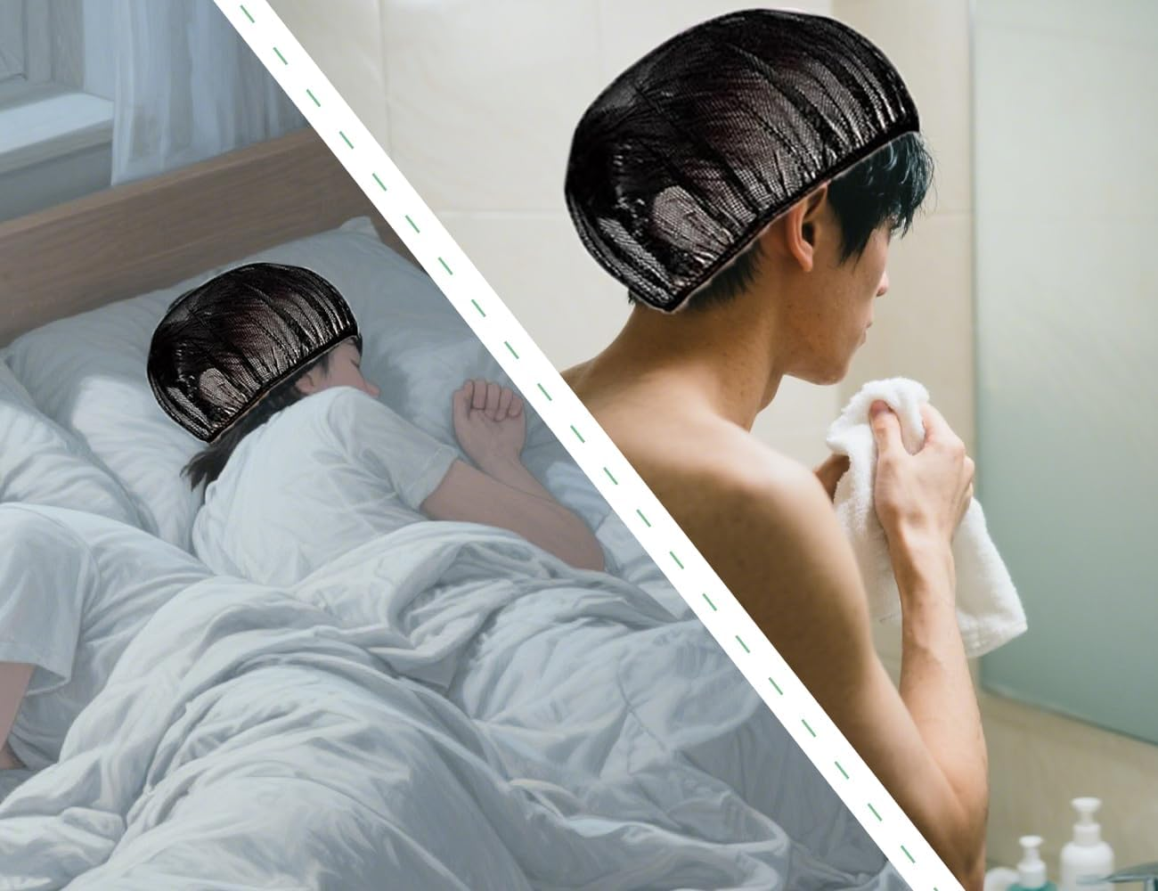 AOYEGIC Pack of 2 Hair Nets, Breathable Drying Caps, Adjustable Hair Nets, Mesh Night Sleeping Cap, Used for Boys Girls, Home, Work (Pink and Black) image number 3