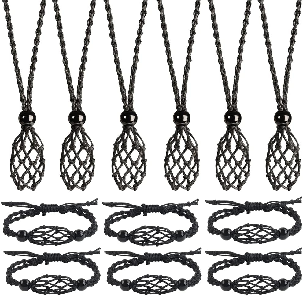 FANASY 12 PCS Crystal Cage Necklace Holder Necklace Cord Empty Stone Holder Pendant Stone Holder Replacement with Adjustable Length - Black image number 6