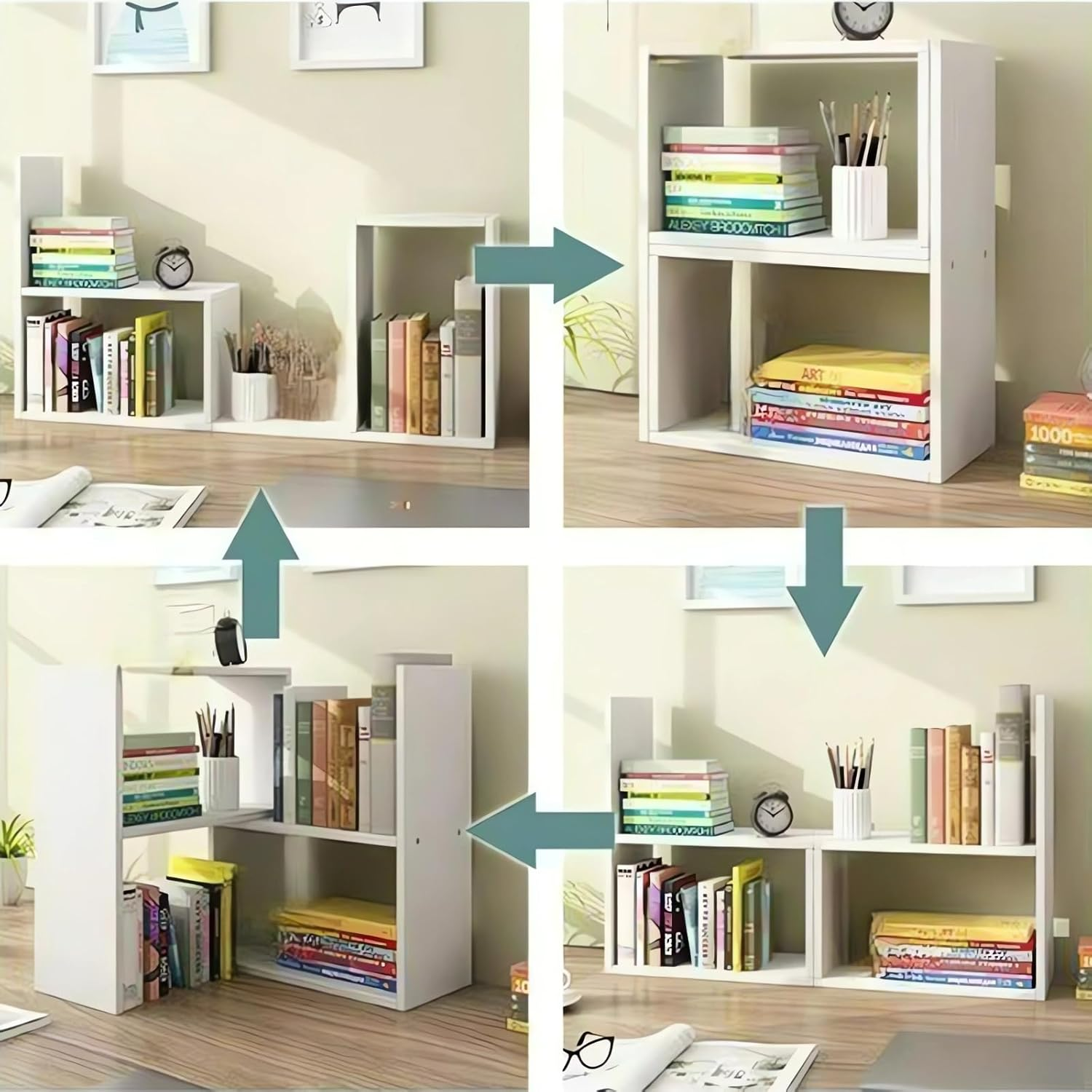 Desktop Wooden Bookshelf Organiser, Wood Bookcase, 3-Tier Storage Shelf for Books and Office Supplies A208 (A Coffee) - A Coffee image number 5