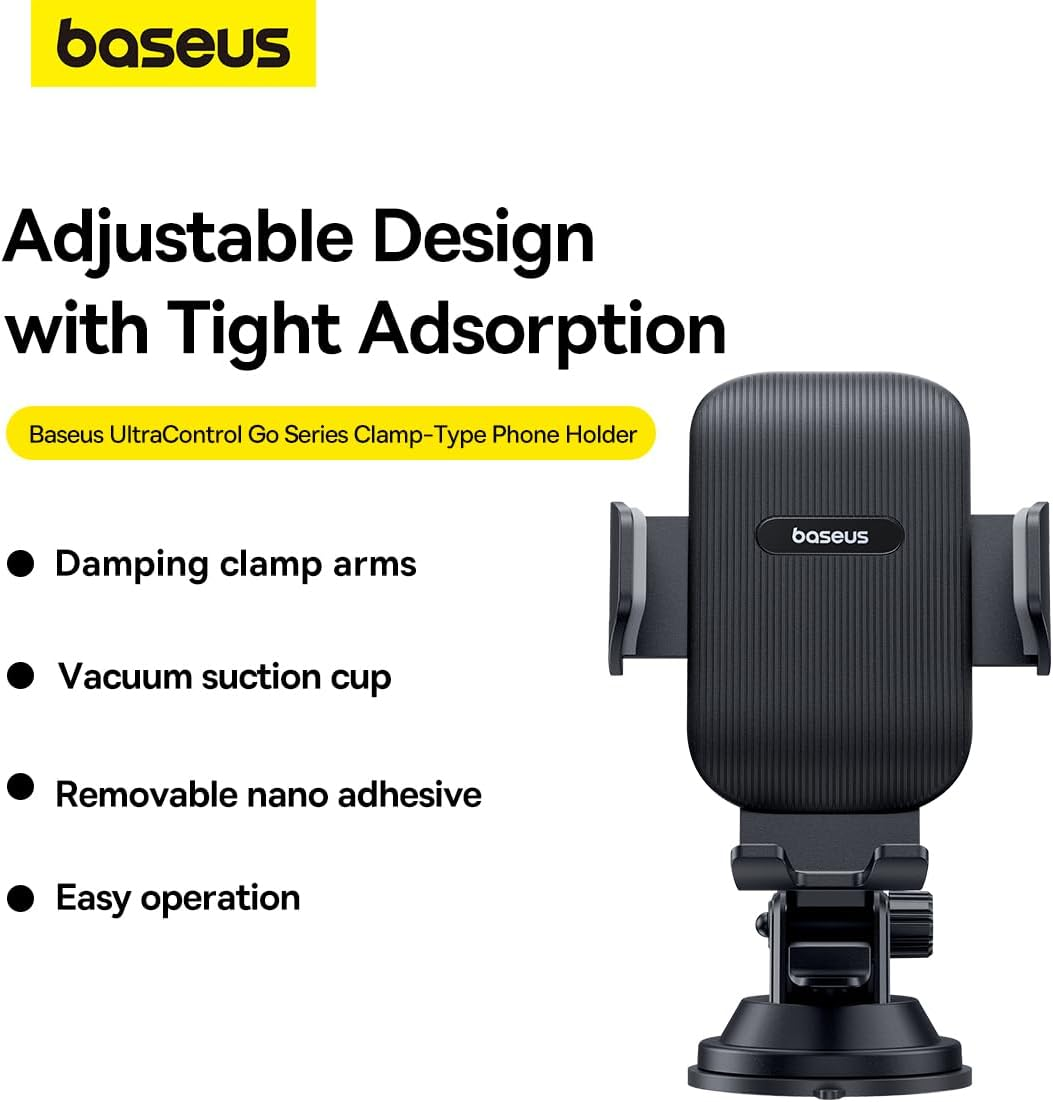 Baseus Car Mount Baseus Ultracontrol Go Series Clamp-Type Car Mobile Phone Holder (Suction Cup Version)Rotatable and Adjustable Fits All 5.4 - 7.2 Inch Cell Phonecluster Black image number 2